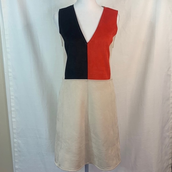 Zara Sleeveless Faux Suede Color Block Dress - Picture 3 of 16